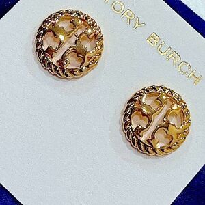 TORY BURCH LOGO ROPE STUD EARRINGS
